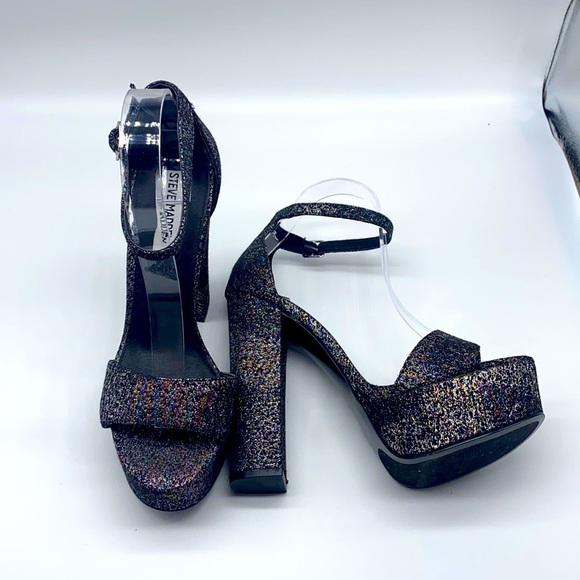 Steve Madden - Gonzo Black Glitter Block Heels Size 8.5 - Picture 1 of 15